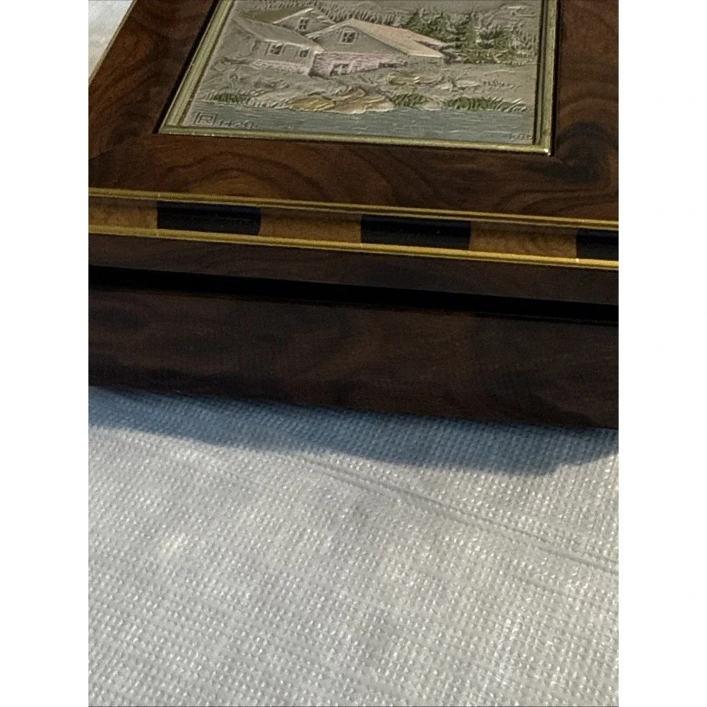 Vintage Wood Keepsake  Sterling Silver Embossed Trinket  Box Fast Ship